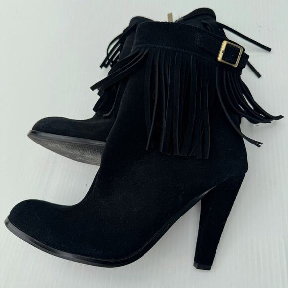 Colin Stuart genuine leather suede fringe bootie black size 8.5 - Picture 1 of 9